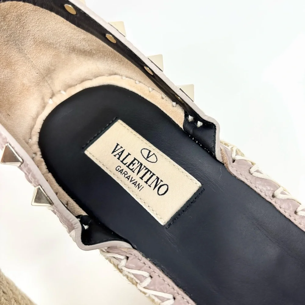Valentino Garavani Double Rockstud Wedge Sandal 10 Poudre Espadrille Size 40 10